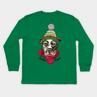 Santa Paws Pitbull Dog Kids Long Sleeve T-Shirt